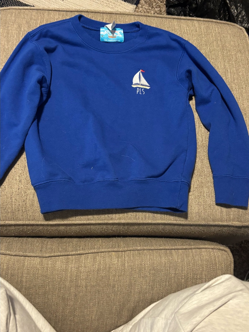Kiel James Patrick Royal Blue Kids Sweatshirt with Sailboat Embroidery